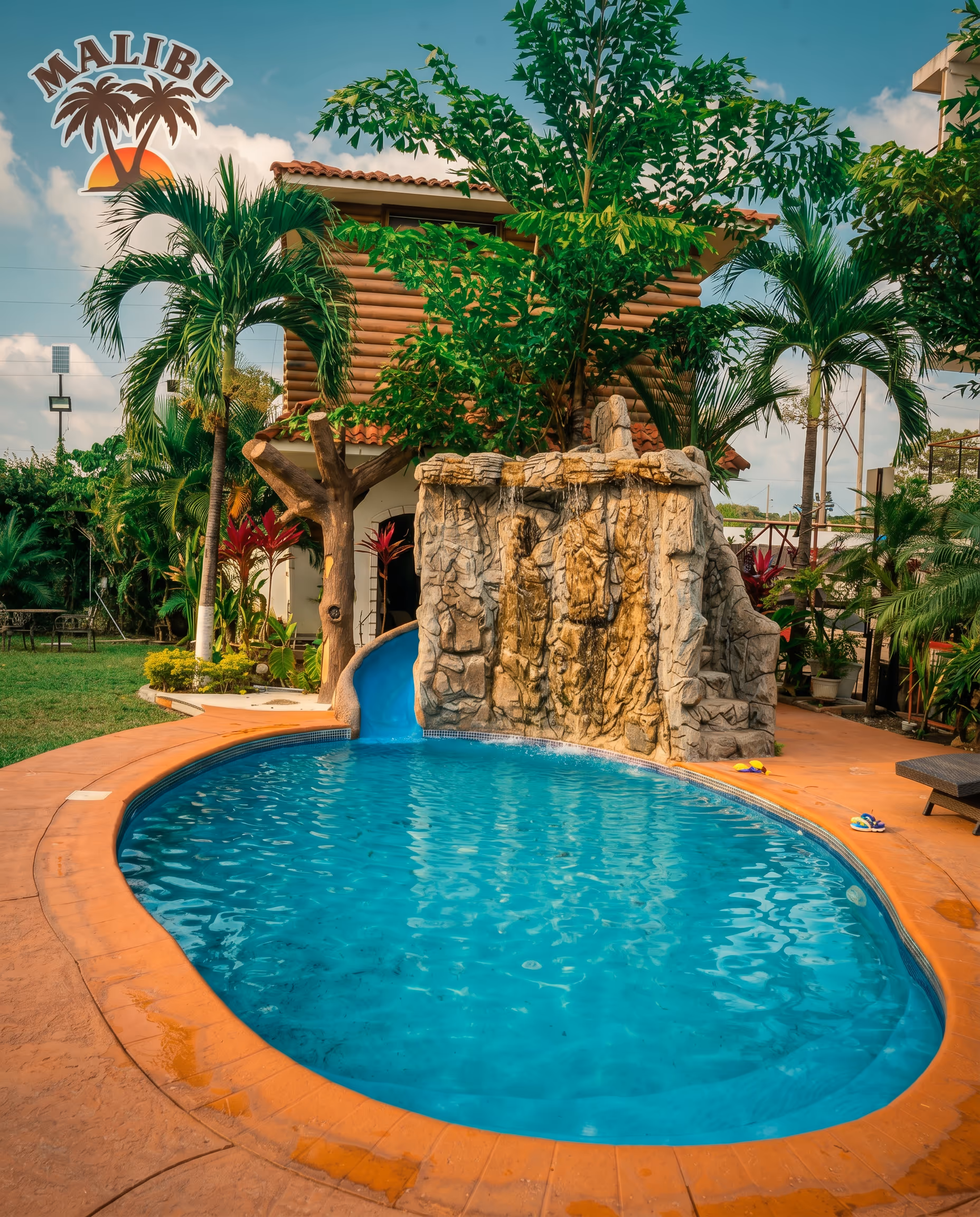 Vista de la piscina de Hotel Malibu con palmeras